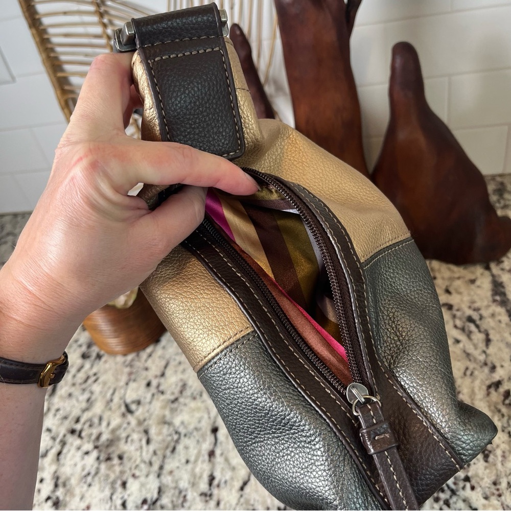 Tignanello Metallic Leather Two-Tone Hobo Bag in - Picture 8 of 13